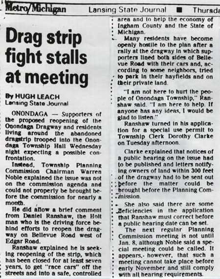 Onondaga Dragway - Article From Lansing State Journal (newer photo)